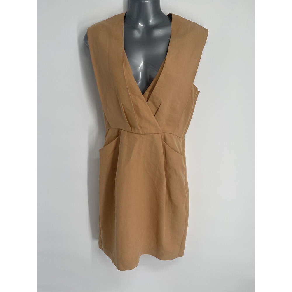 3.1 Phillip‎ Lim Geometric Shift Dress 4 Silk Cotton Blend Pockets Beige Tan